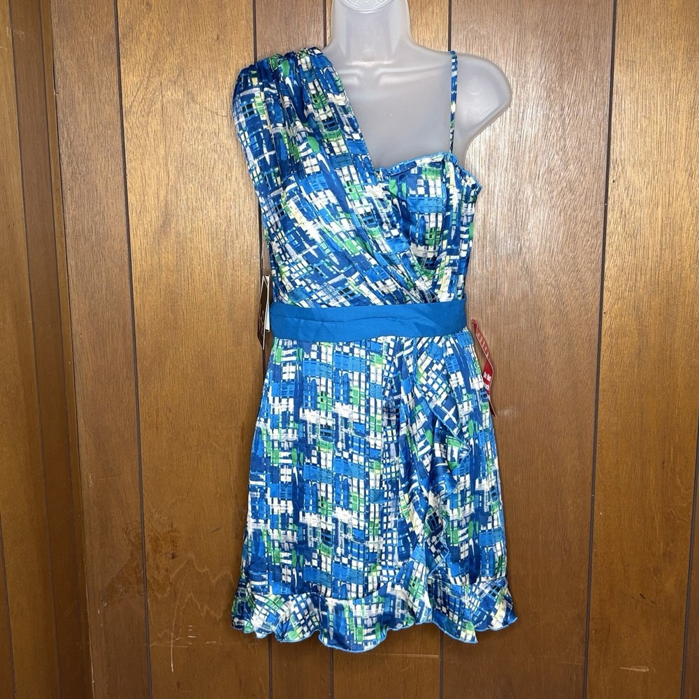 Y2K Love Tease Mini Dress Womens 3 Turquoise One Shoulder Party Coquette Vintage